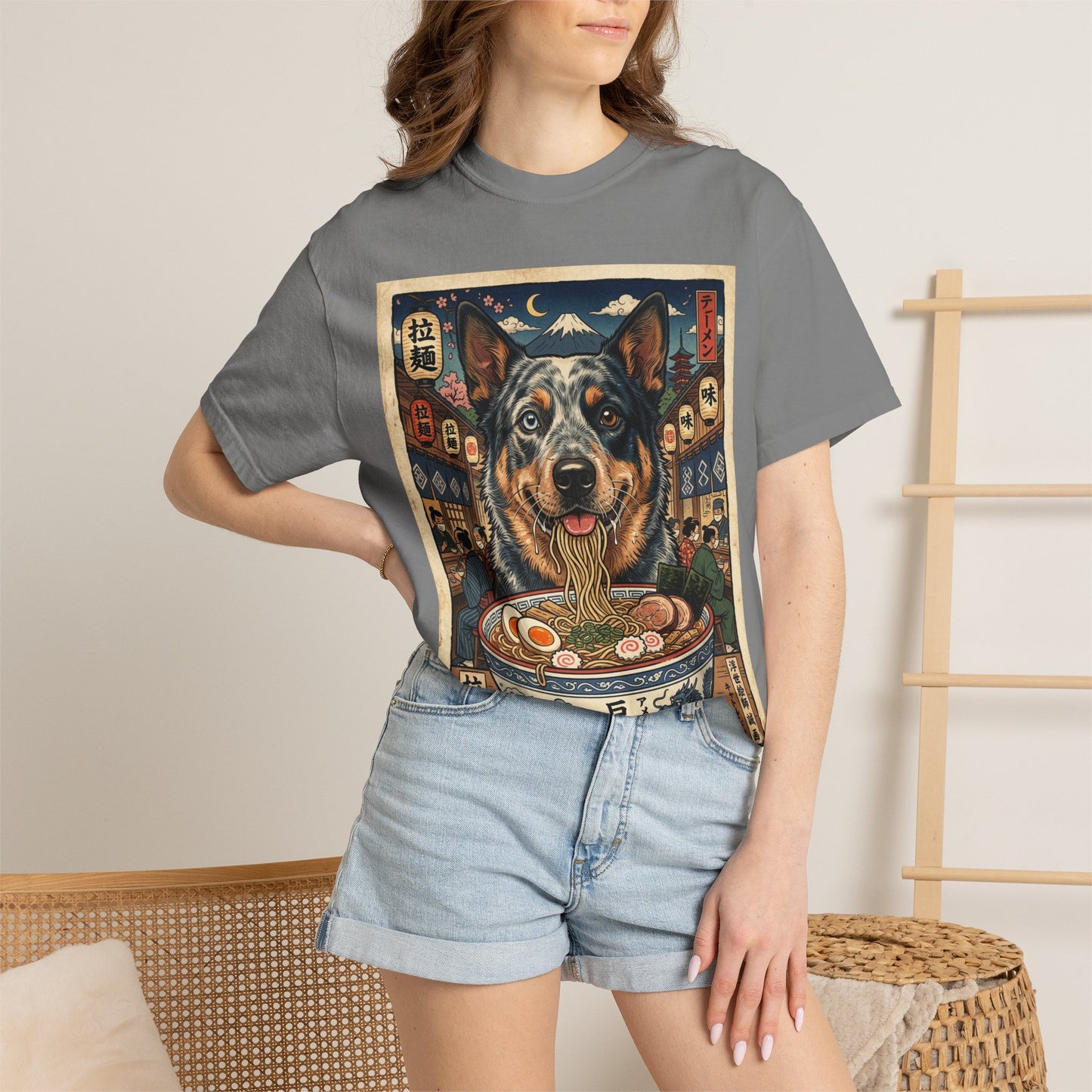 American Cattle dog Ramen Dog Illustration T-shirt | Japanese Food Art
