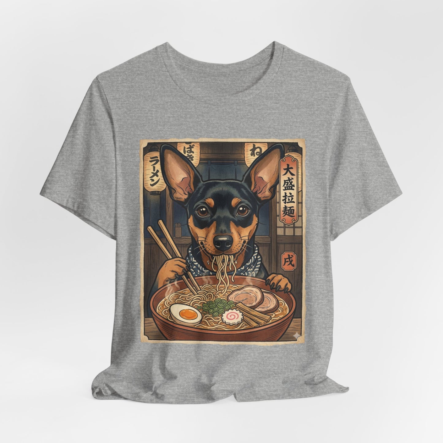 Ramen Dog T-Shirt — Cute Miniature Pinscher Slurping Ramen Graphic Tee
