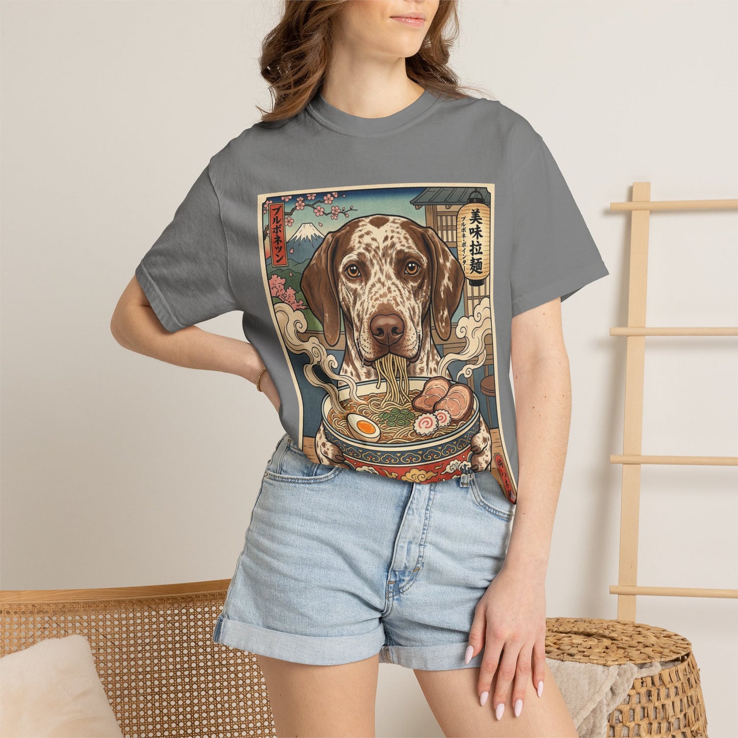 Braque du bourbonnais Dog Ramen Bowl T-Shirt | Vintage Japanese Ukiyo-e Style