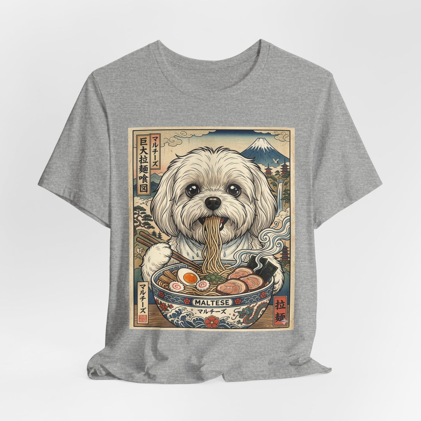 Maltese Ramen Tee — Cute Dog Eating Noodles Japanese-Inspired T-Shirt