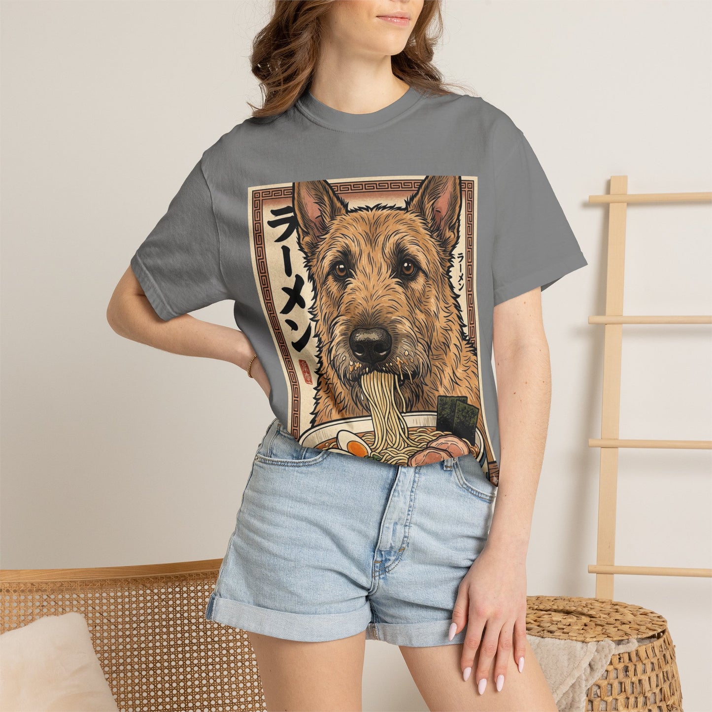 Belgian Laekenois Eating Ramen T-shirt | Dog Noodle Bowl Illustration