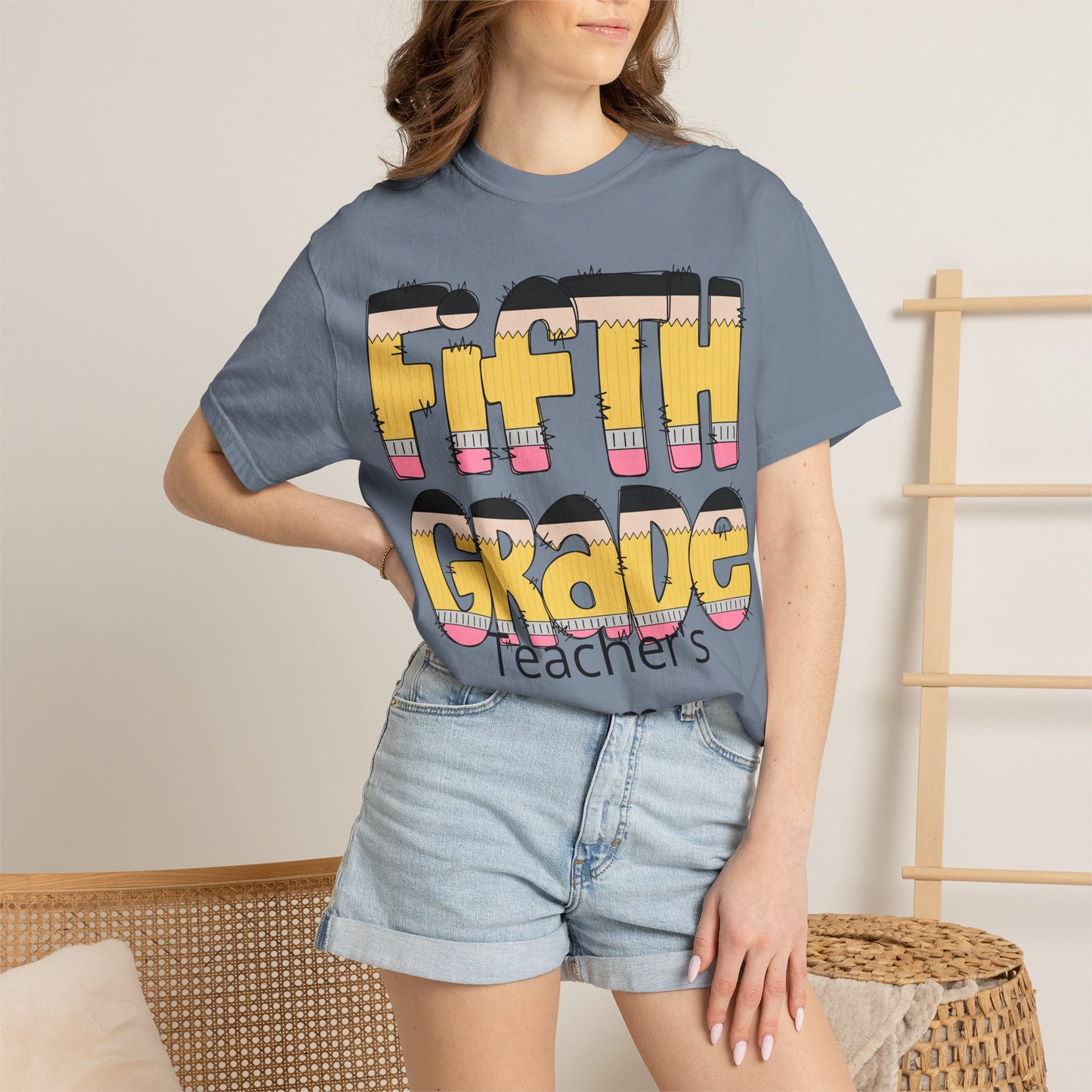 Fifth Grade pencil graphic T-shirt | Teacher name customizable
