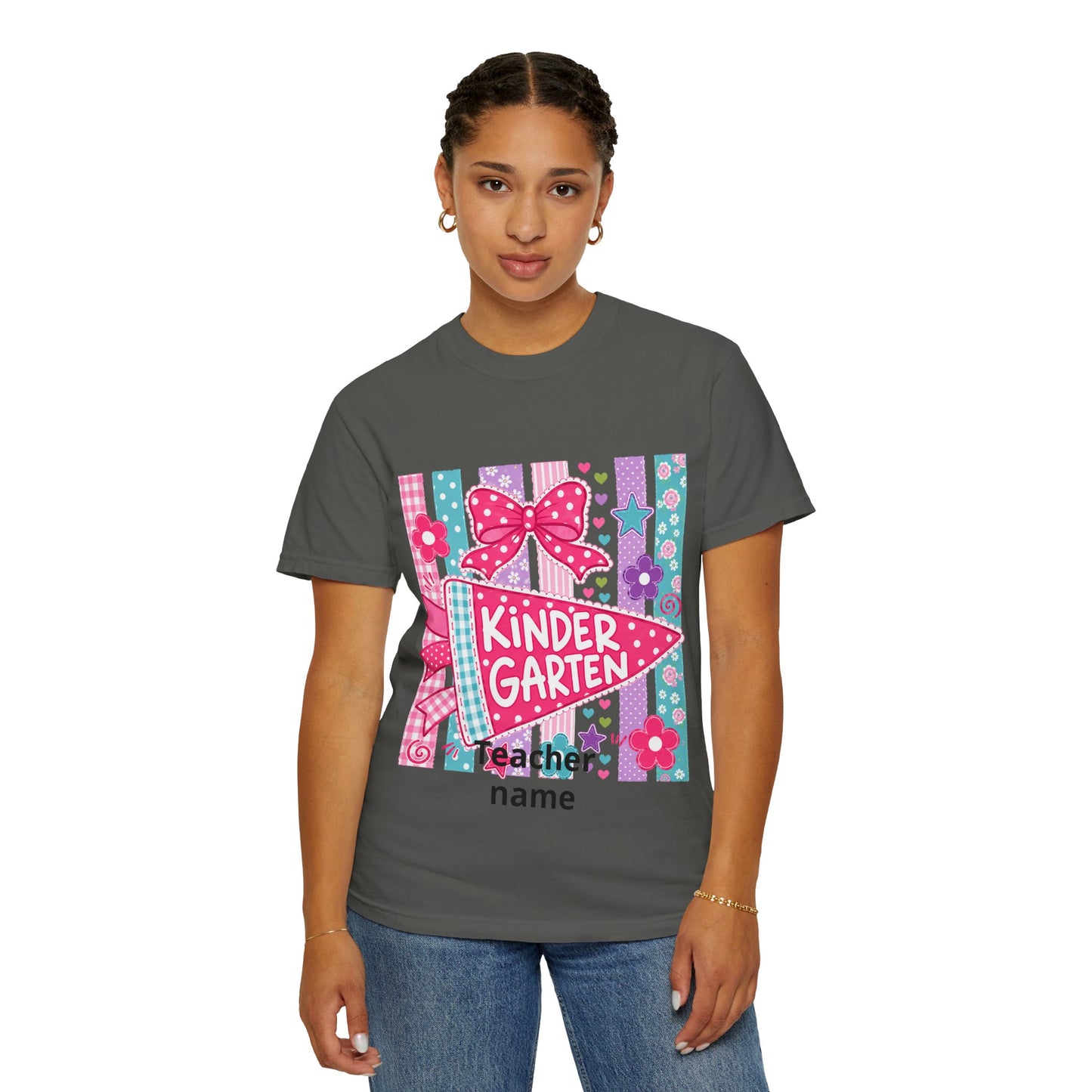 Kindergarten Pennant T-shirt | Cute School Bow Flowers Teacher Tee