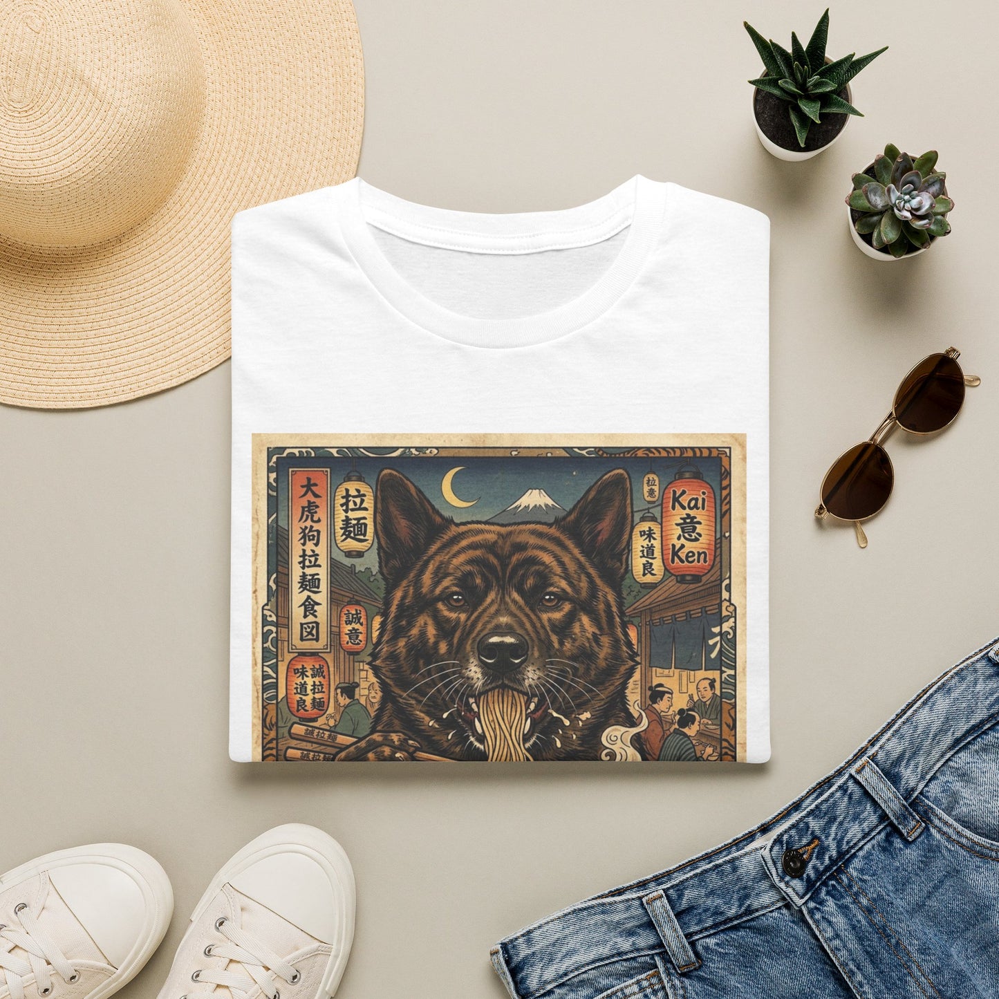 Ramen Dog T-Shirt — Vintage Japanese-Inspired Kai Ken Illustration