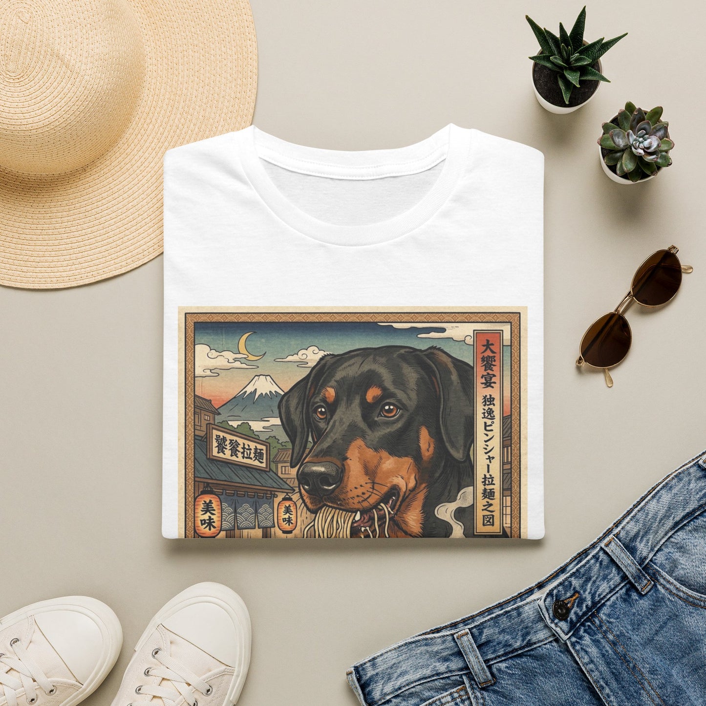 German Pinscher Ramen Ukiyo-e T-Shirt