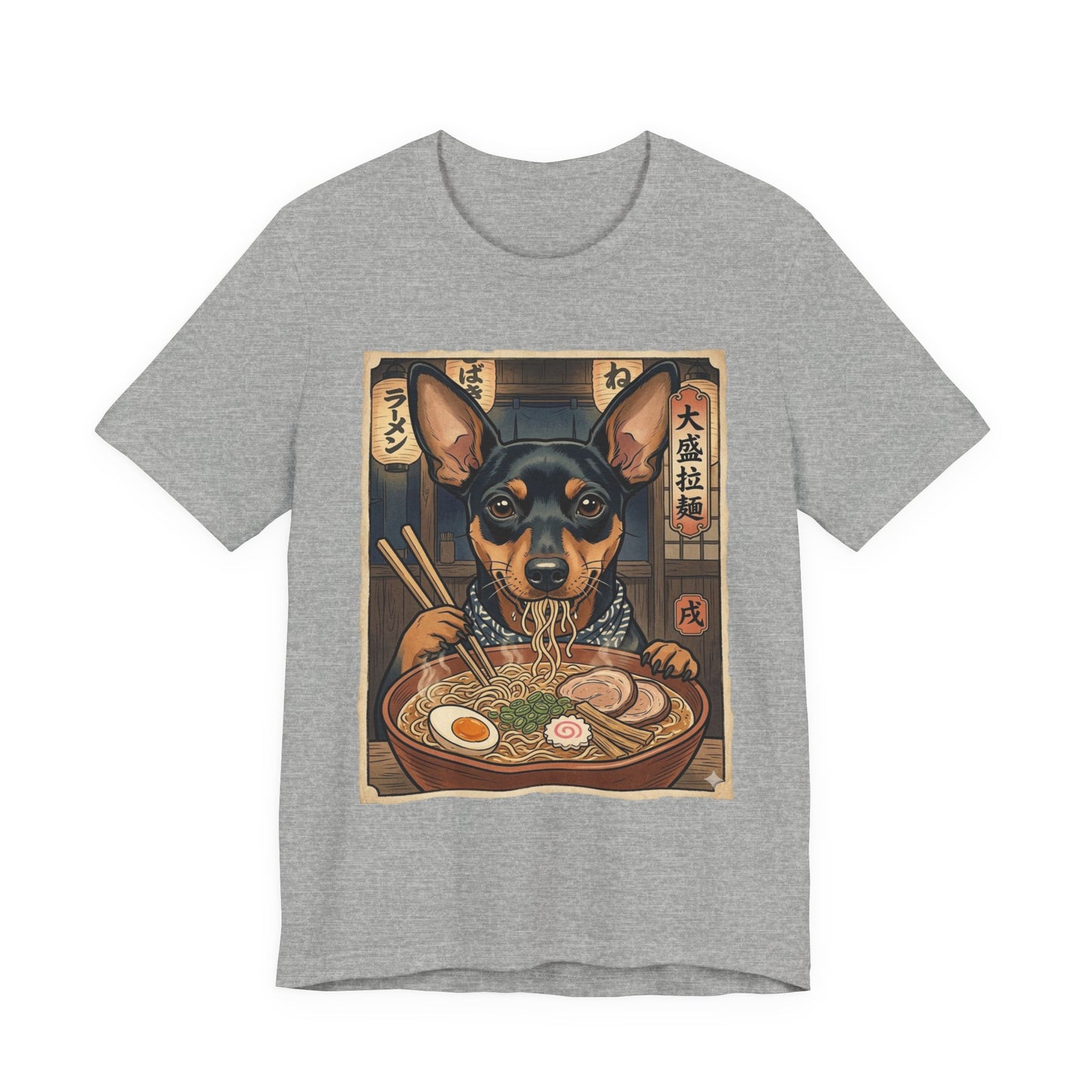 Ramen Dog T-Shirt — Cute Miniature Pinscher Slurping Ramen Graphic Tee