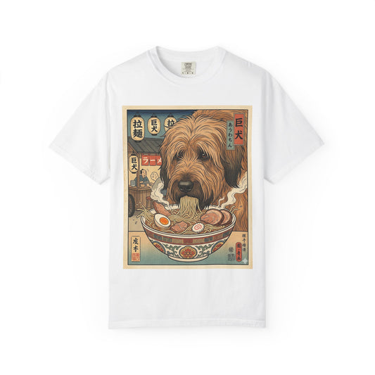 Briard Dog Eating Ramen T-Shirt | Vintage Japanese Noodle Art