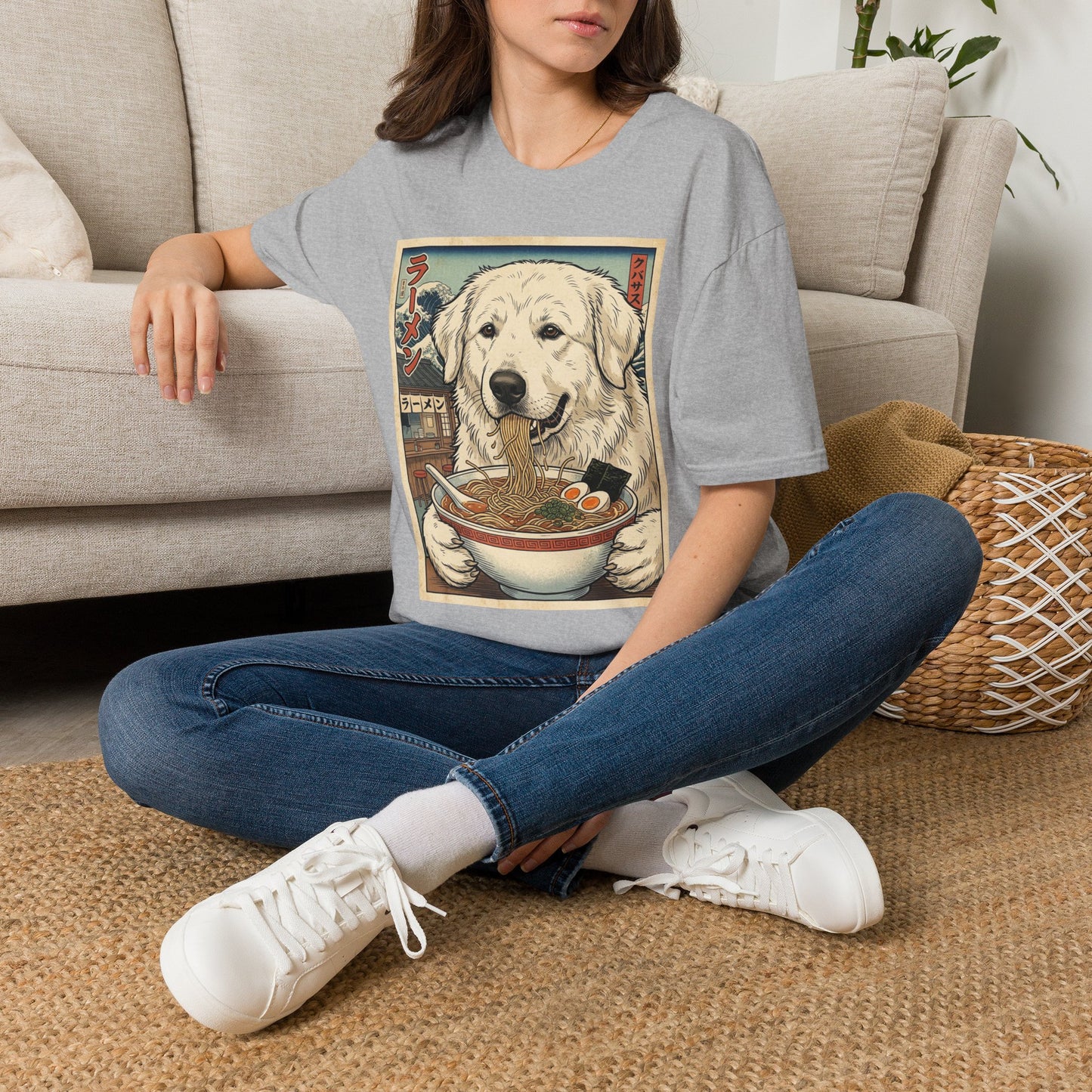 Ramen Dog T-Shirt — Cute Japanese-Inspired Kuvasz Eating Ramen Graphic Tee