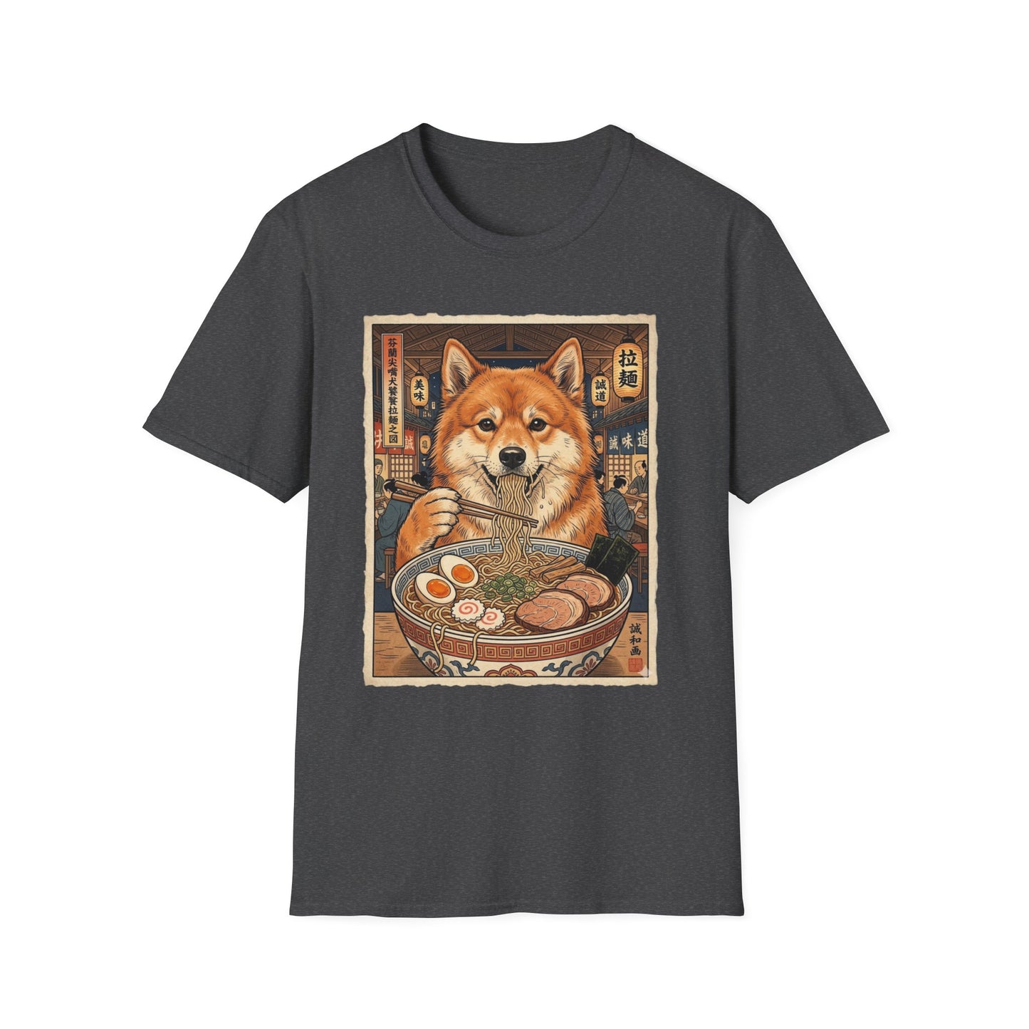 Finnish Spitz Ramen Tee — Cute Dog Eating Noodles Graphic T-Shirt