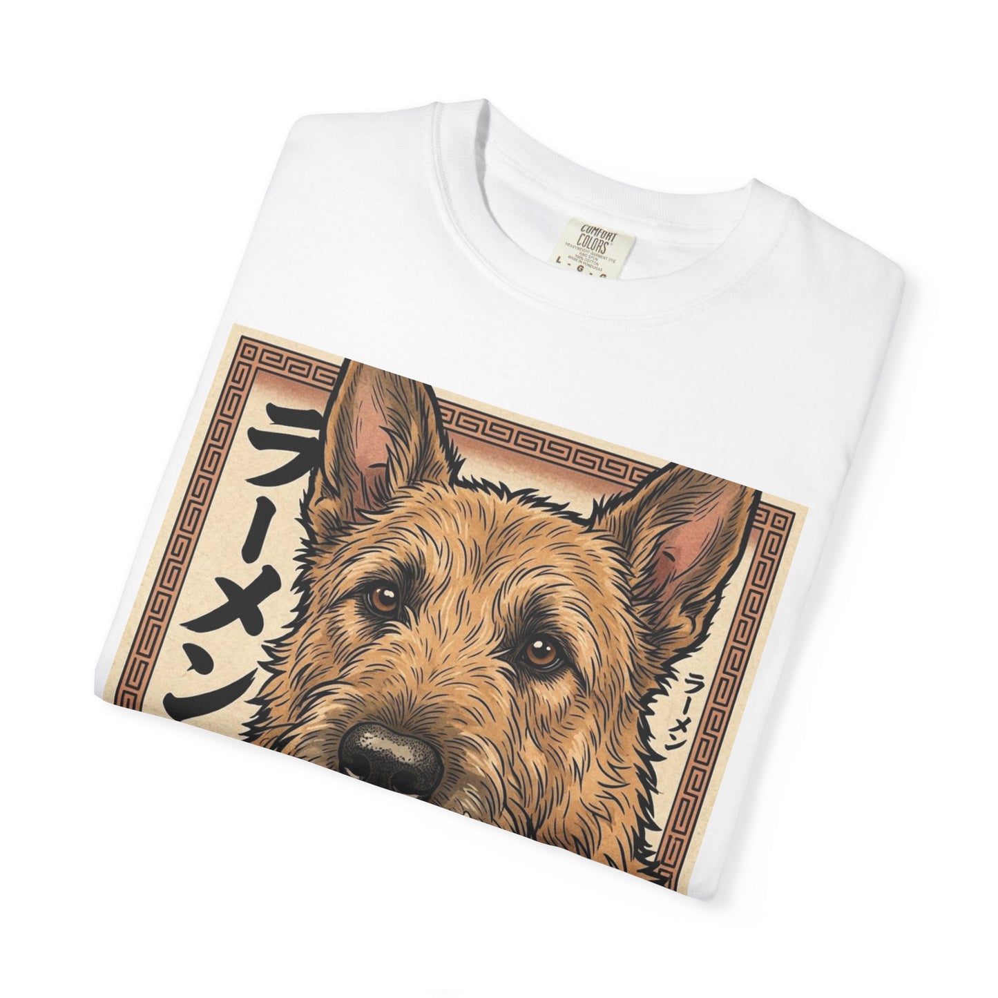 Belgian Laekenois Eating Ramen T-shirt | Dog Noodle Bowl Illustration