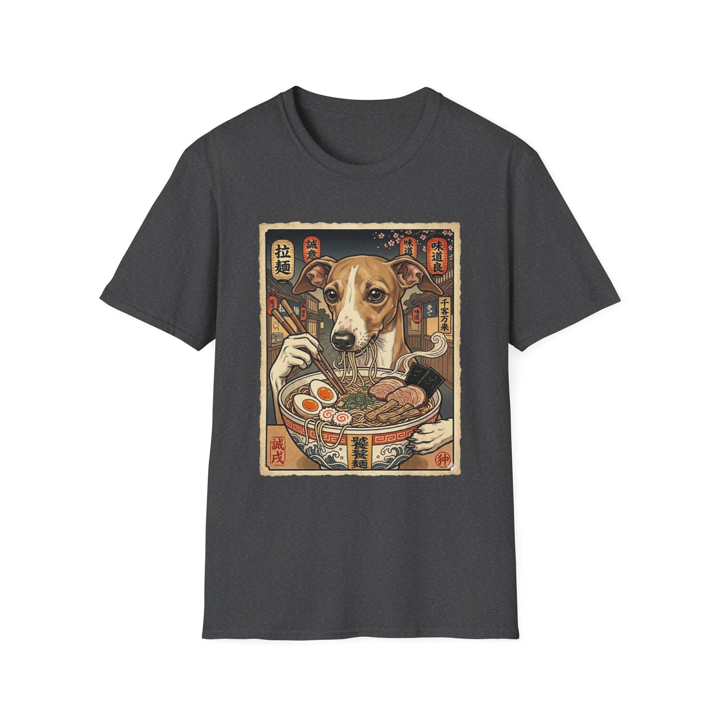 Ramen Dog T‑Shirt — Cute Italian Greyhound Slurping Noodles Graphic Tee