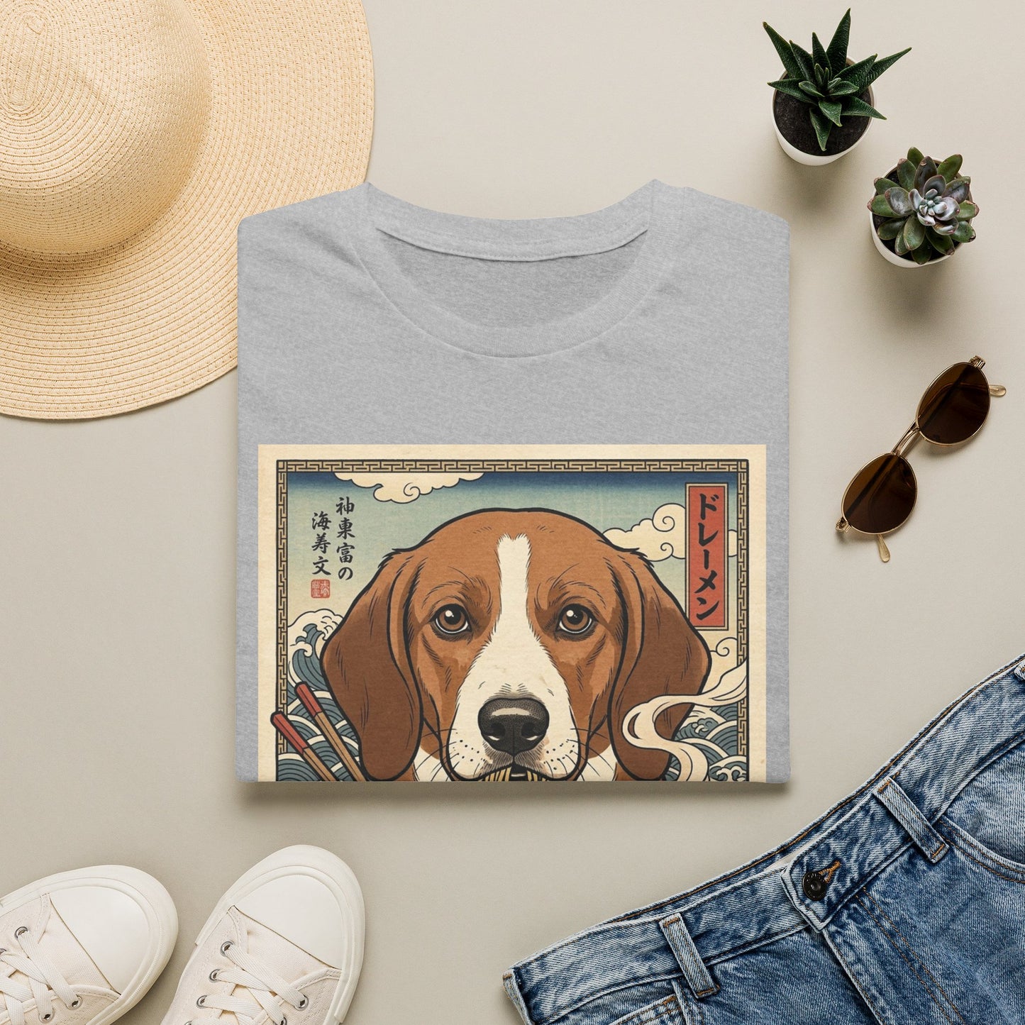 Drever Ramen Vintage Art T-Shirt — Cute Japanese Dog Noodle Bowl Tee