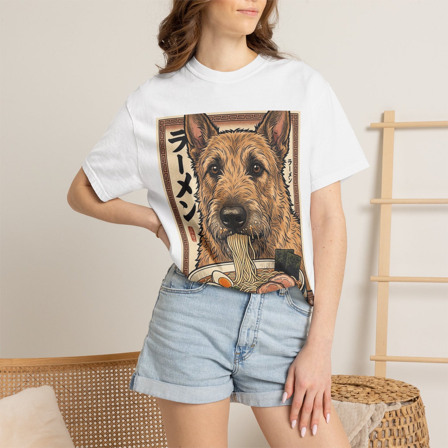 Belgian Laekenois Eating Ramen T-shirt | Dog Noodle Bowl Illustration