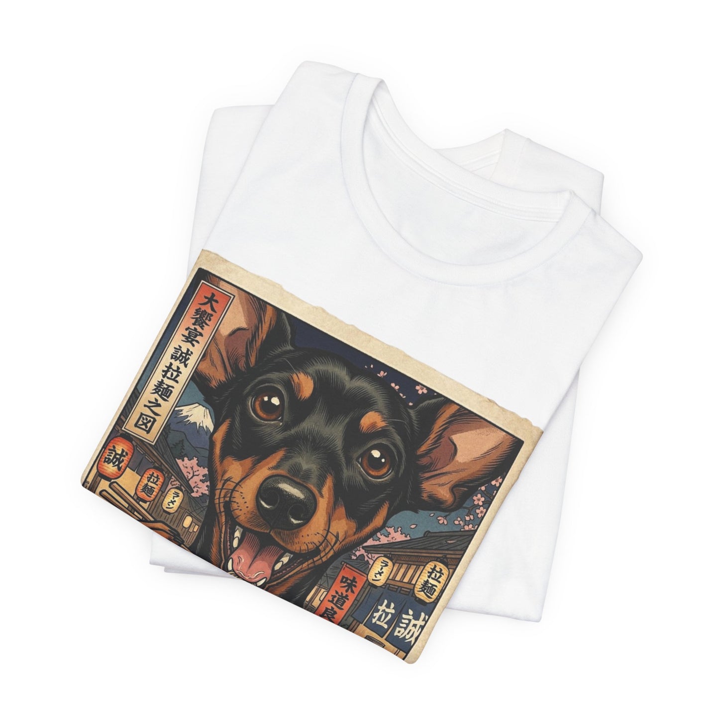 Ramen Manchester Terrier (toy) Graphic Tee — Cute Dog Eating Ramen T‑Shirt