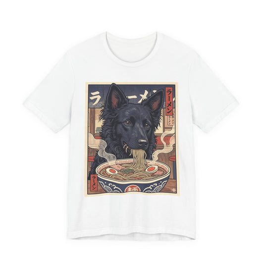 Ramen Dog T‑Shirt — Mudi Enjoying Steamy Ramen Graphic Tee