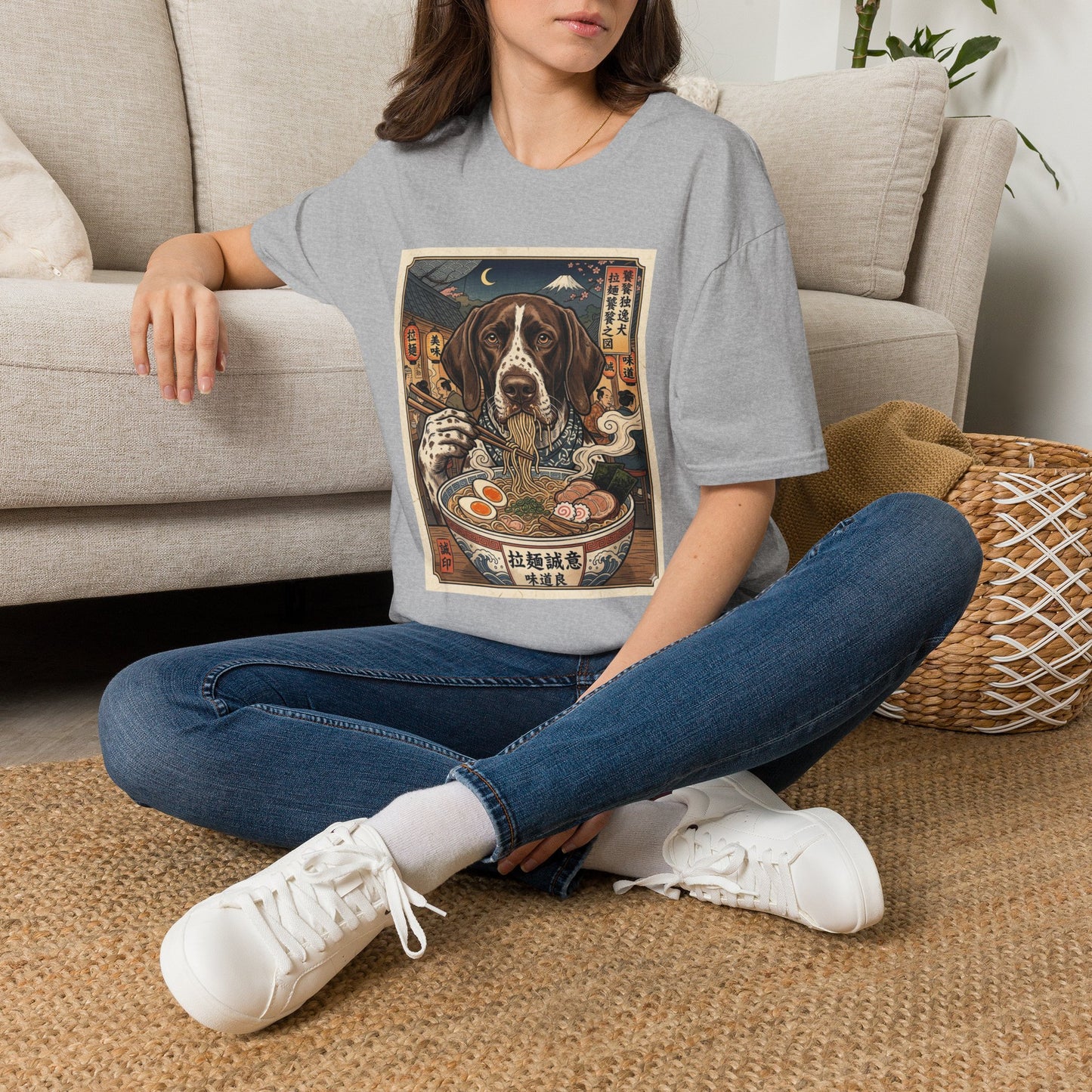 Japanese Ramen Dog T-Shirt — Retro Ukiyo-e Style Japanese Ramen Dog T-Shirt — Retro Ukiyo-e Style German Shorthaired Pointer Noodle Art Noodle Art