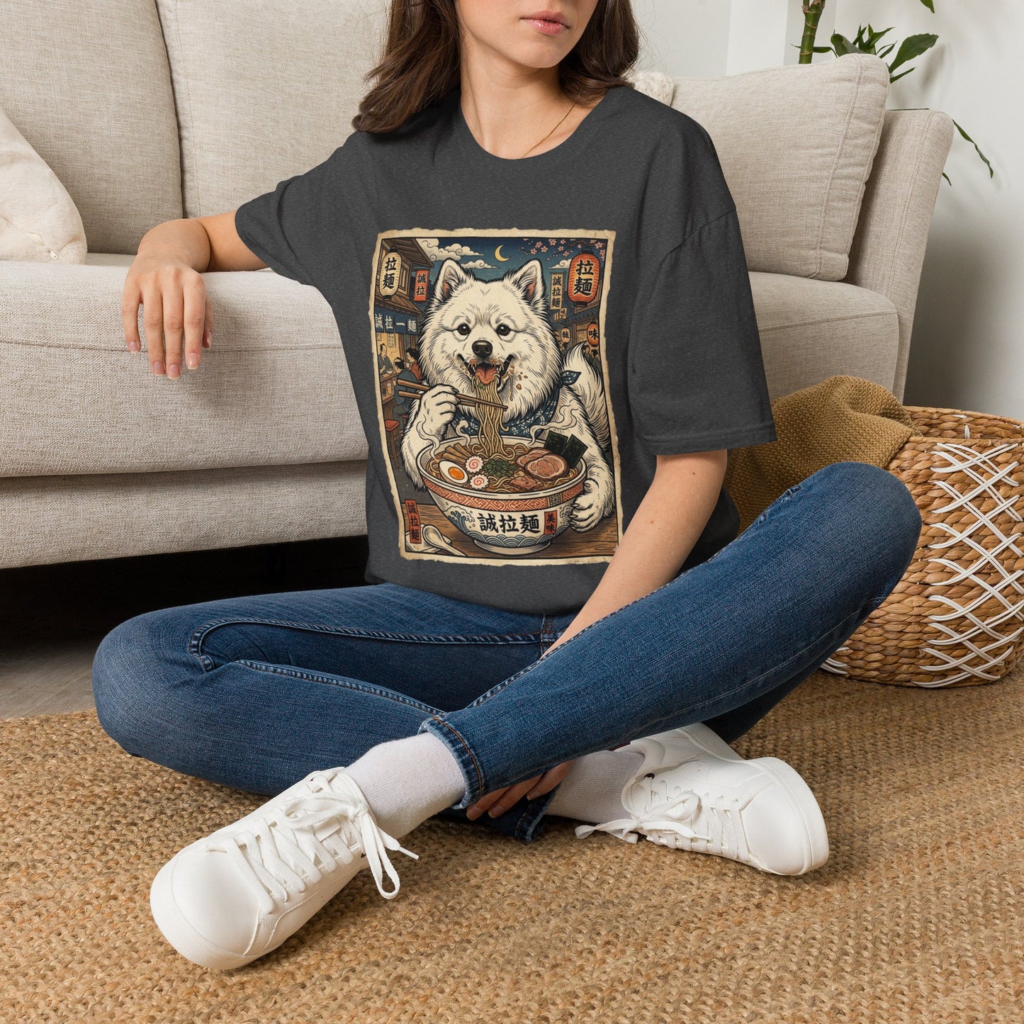 Ramen DogT-Shirt — Cute German Spitz Dog Eating Ramen Vintage Illustration