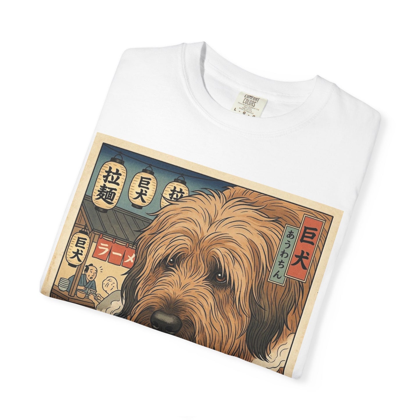 Briard Dog Eating Ramen T-Shirt | Vintage Japanese Noodle Art