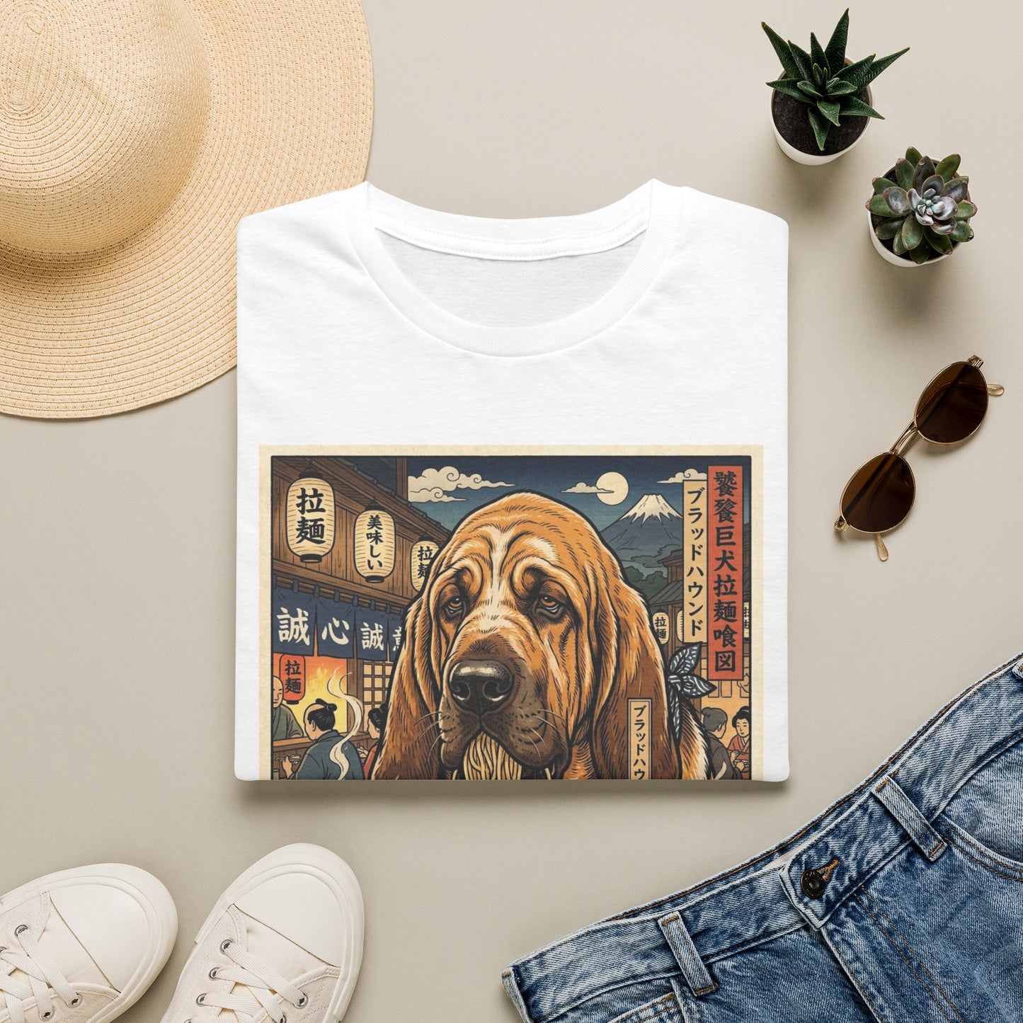 Bloodhound Ramen Shop T-Shirt | Japanese Street Food Dog Art