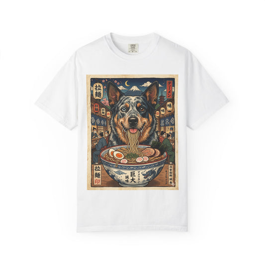 American Cattle dog Ramen Dog Illustration T-shirt | Japanese Food Art