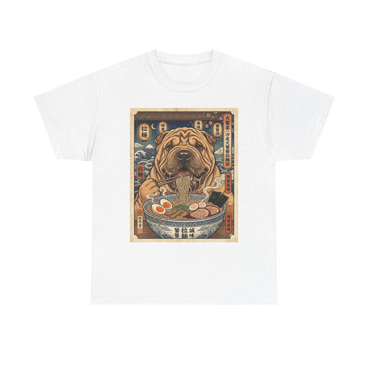 Chinese Shar Pei Eating Ramen T-Shirt | Vintage Japanese Noodle Art