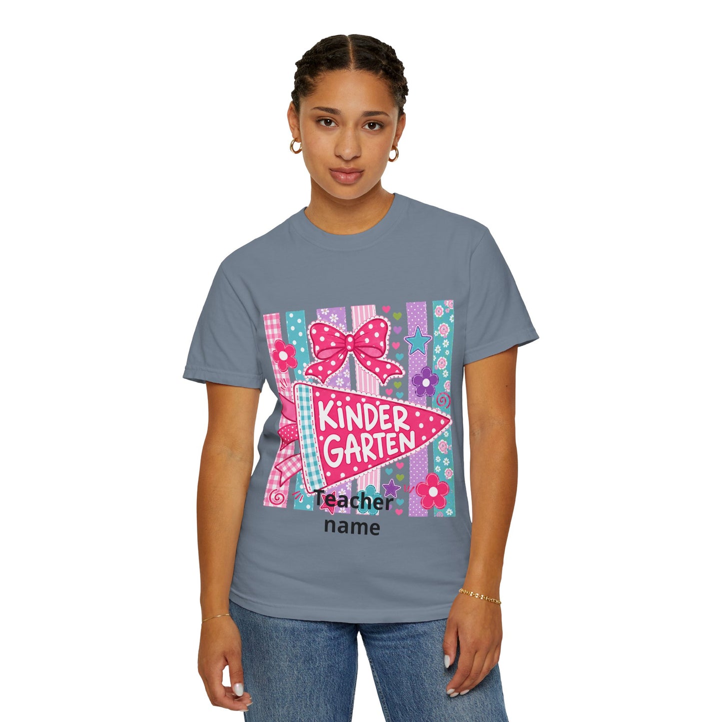 Kindergarten Pennant T-shirt | Cute School Bow Flowers Teacher Tee