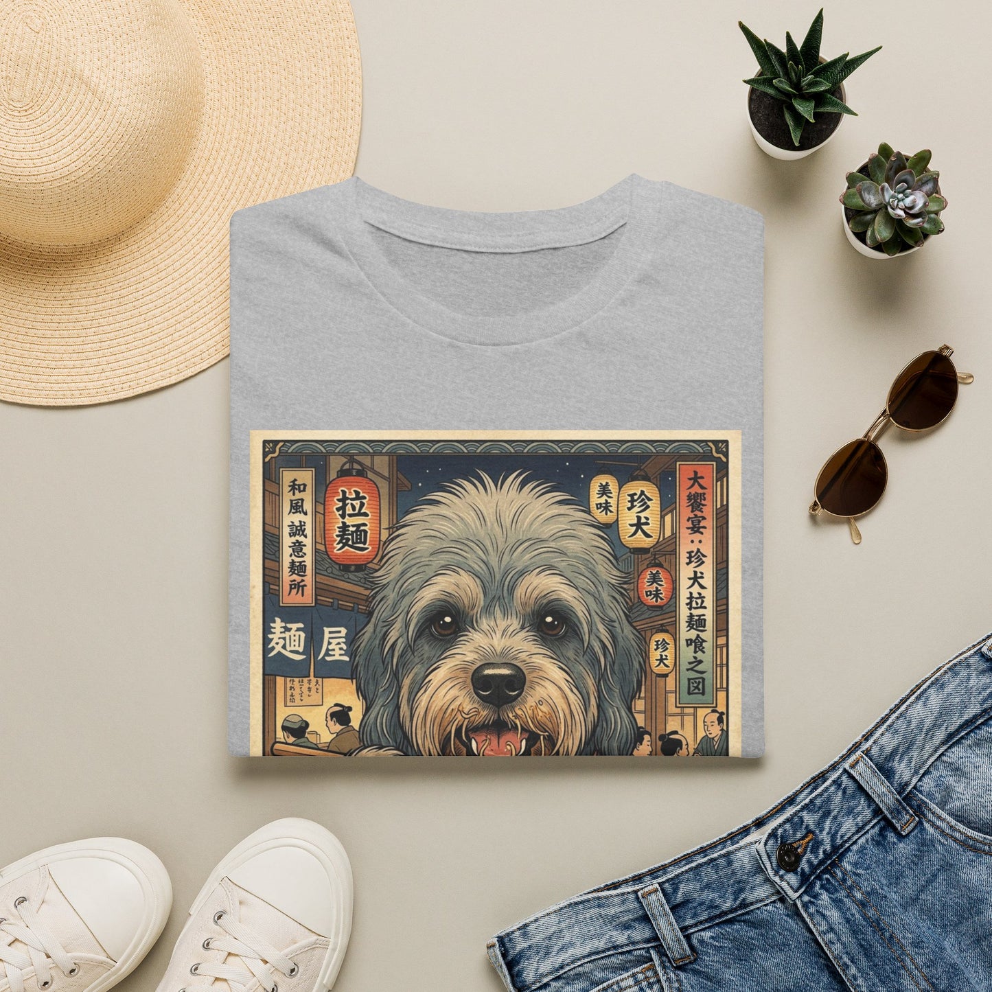 Dandie Dinmont Terrier Dog Ramen T-Shirt — Cute Pup Eating Ramen Vintage Japanese Art Tee