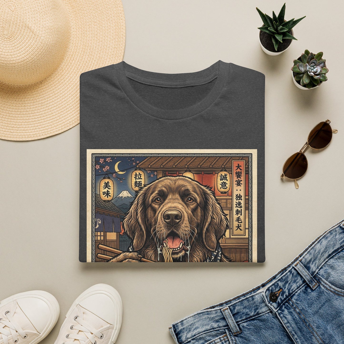 German Longhaired Pointer Dog Ramen T-Shirt — Vintage Japanese-Inspired Dog Illustration Tee