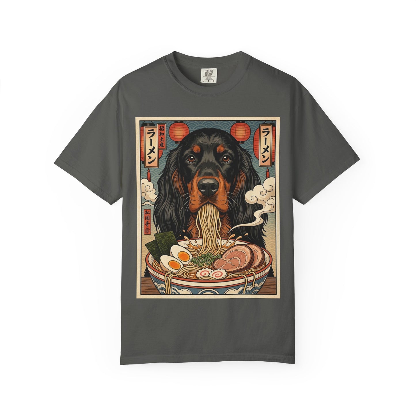 Gordon Setter Ramen Pup T-Shirt — Dog & Ramen Bowl Graphic Tee