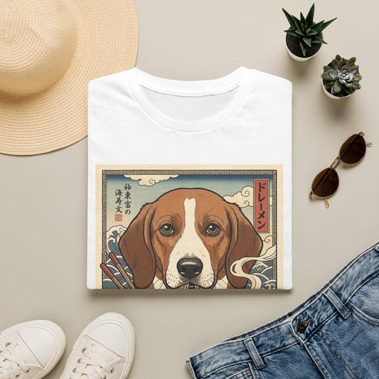 Drever Ramen Vintage Art T-Shirt — Cute Japanese Dog Noodle Bowl Tee