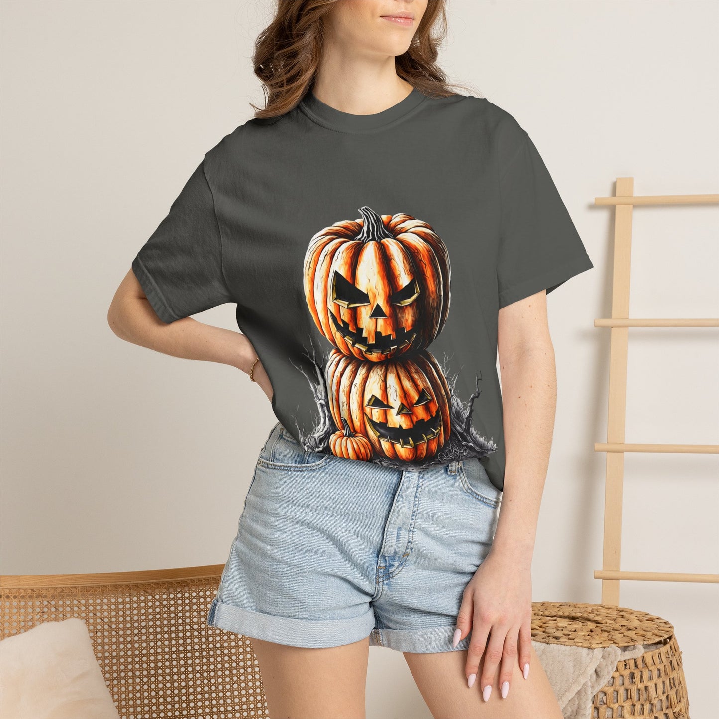 Stacked Jack-o'-Lanterns T-shirt | Halloween Pumpkin Illustration