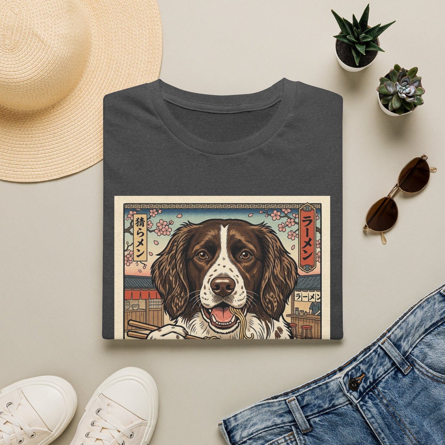 Drentsche Patrijshond Dog Ramen T-Shirt — Vintage Japanese Style Springer Spaniel Graphic Tee