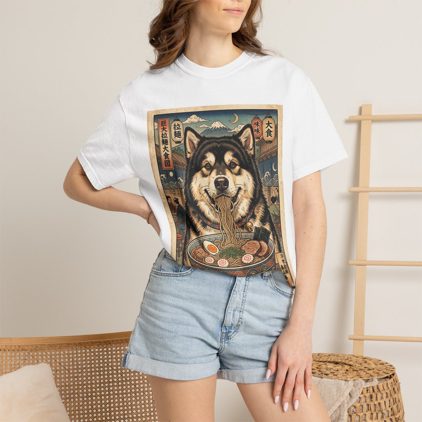 Alaskan Malamute Ramen Bowl T-Shirt | Japanese Ukiyo-e Dog Illustration