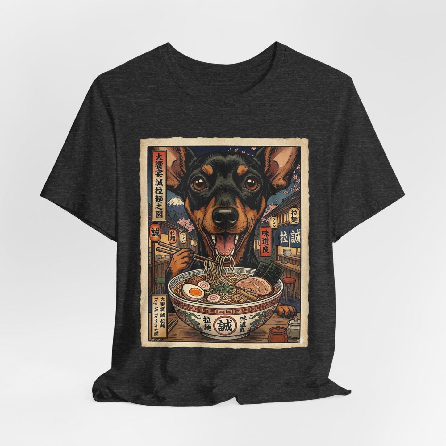 Ramen Manchester Terrier (toy) Graphic Tee — Cute Dog Eating Ramen T‑Shirt