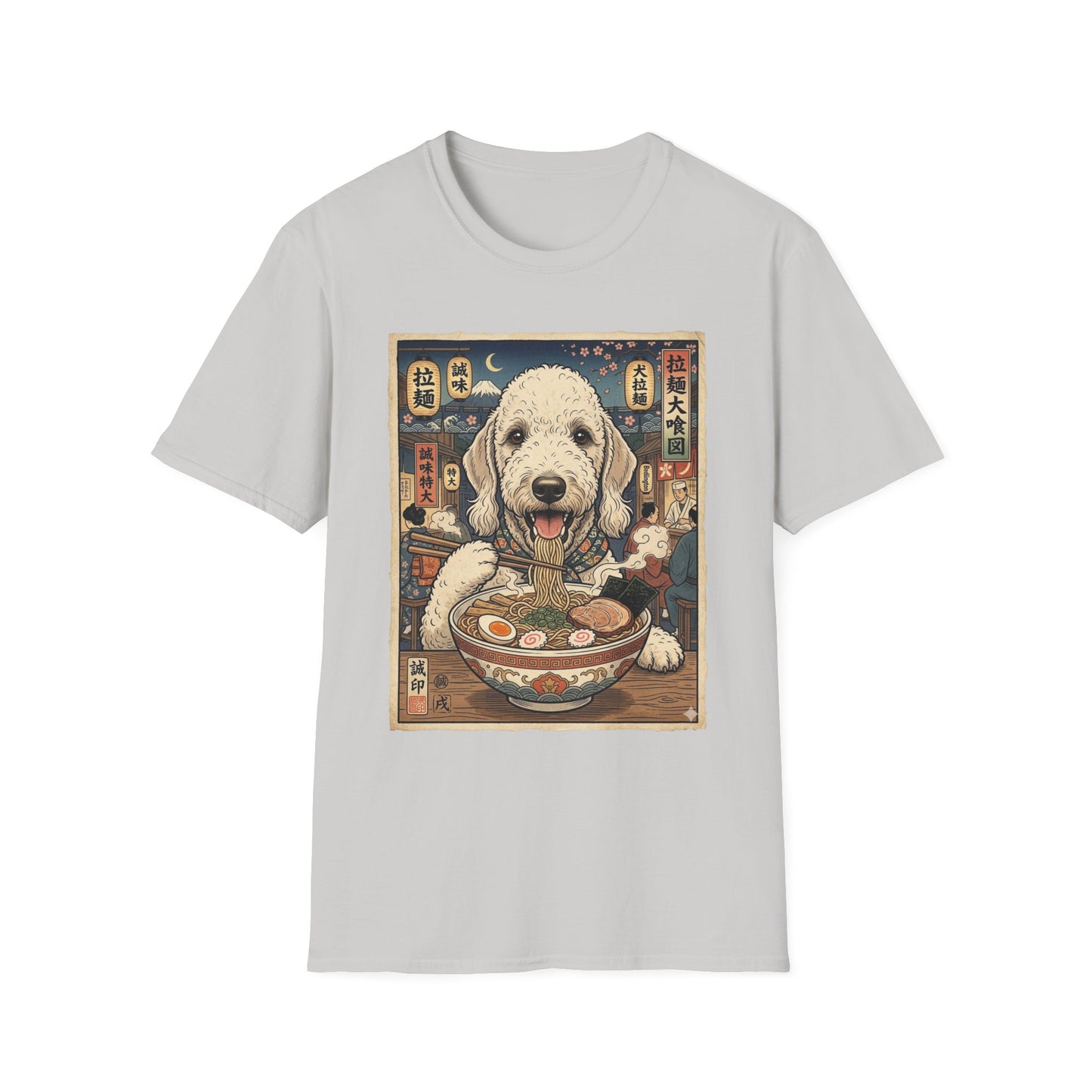 Bedlington Terrier Ramen Dog T-Shirt | Cute Dog Eating Ramen Graphic Tee