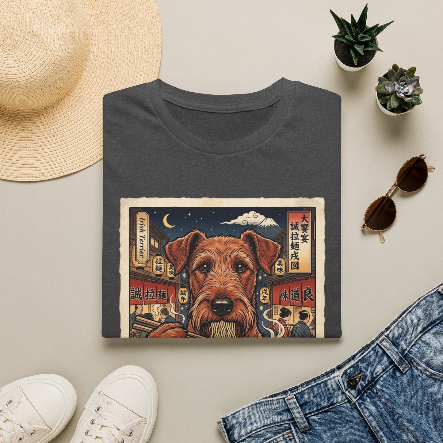 Irish Terrier Dog Ramen T-Shirt — Vintage Asian Street Food Illustration Tee