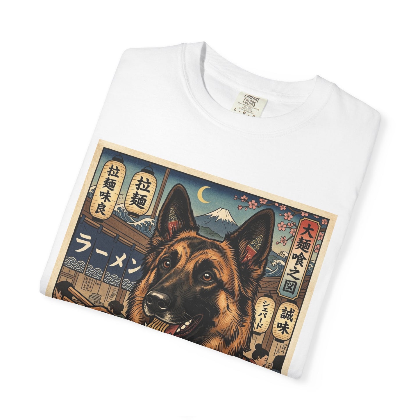 Belgian Shephard Eating Ramen T-Shirt | Japanese Ukiyo-e Dog Illustration