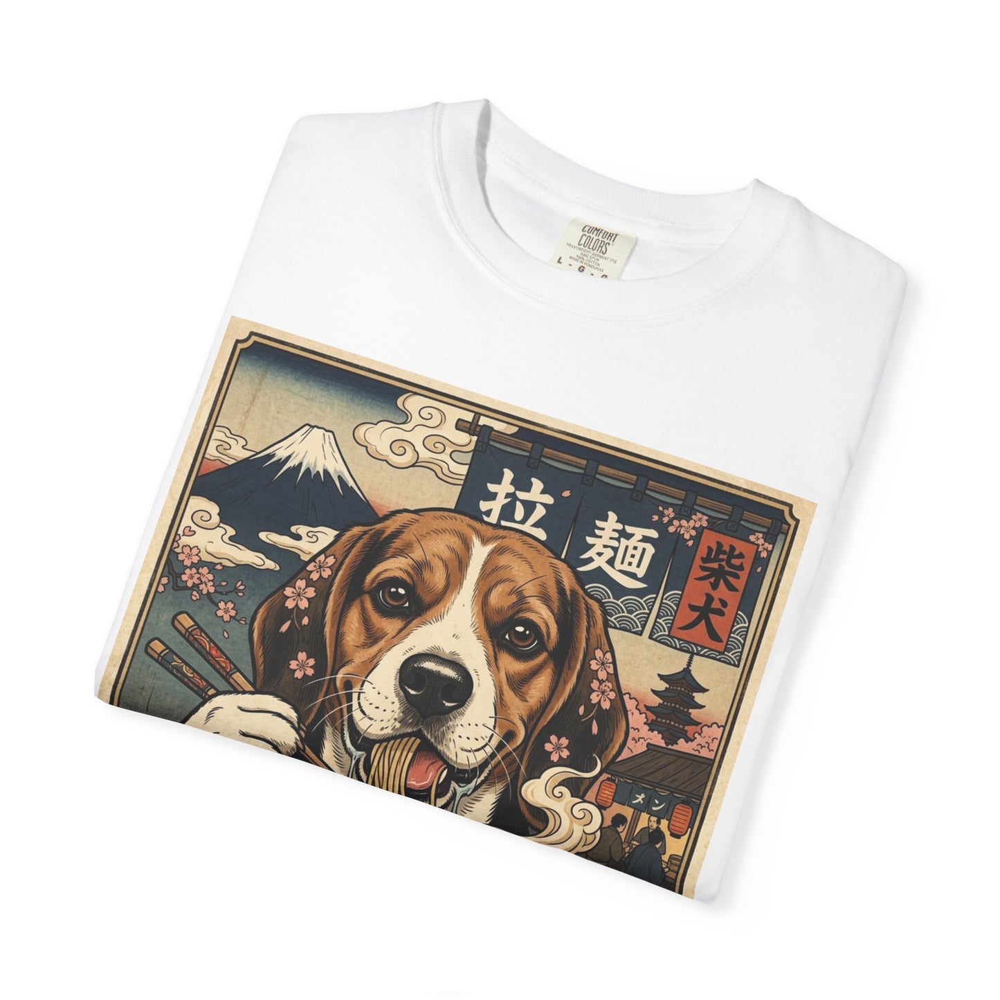 Beagle Eating Ramen T-Shirt | Vintage Japanese Dog Noodle Art