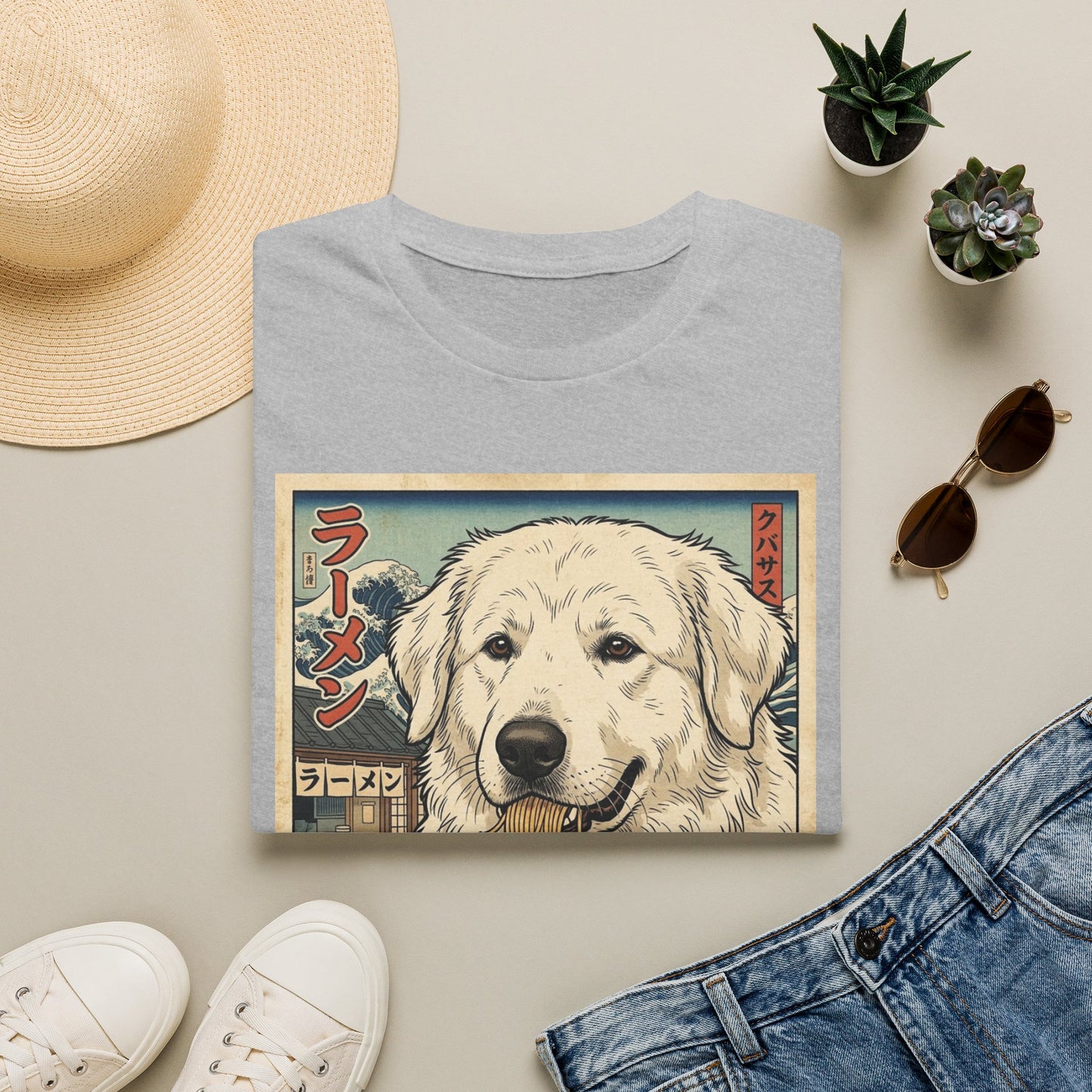 Ramen Dog T-Shirt — Cute Japanese-Inspired Kuvasz Eating Ramen Graphic Tee