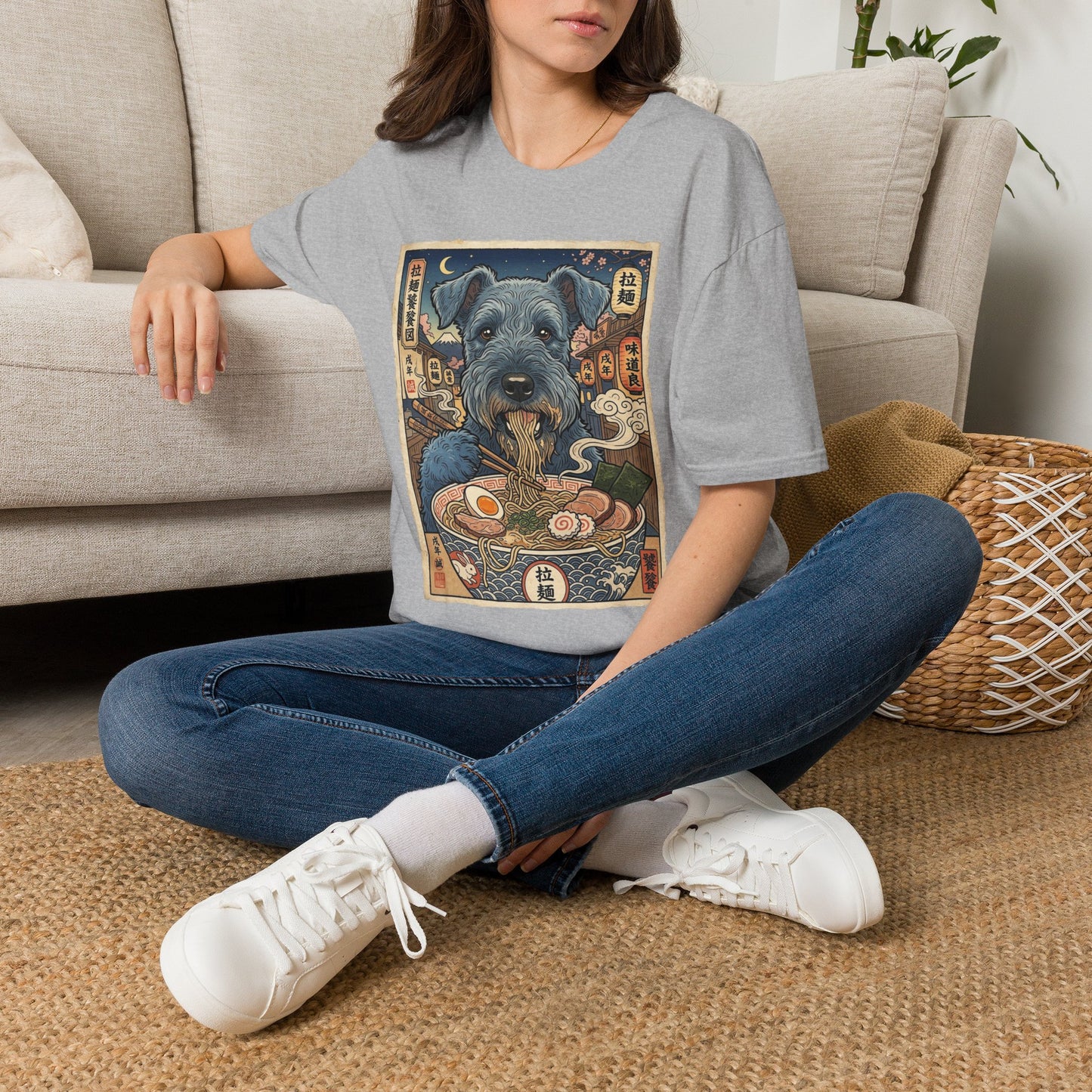 Kerry Blue Terrier Ramen T-Shirt — Cute Dog Noodle Bowl Graphic Tee