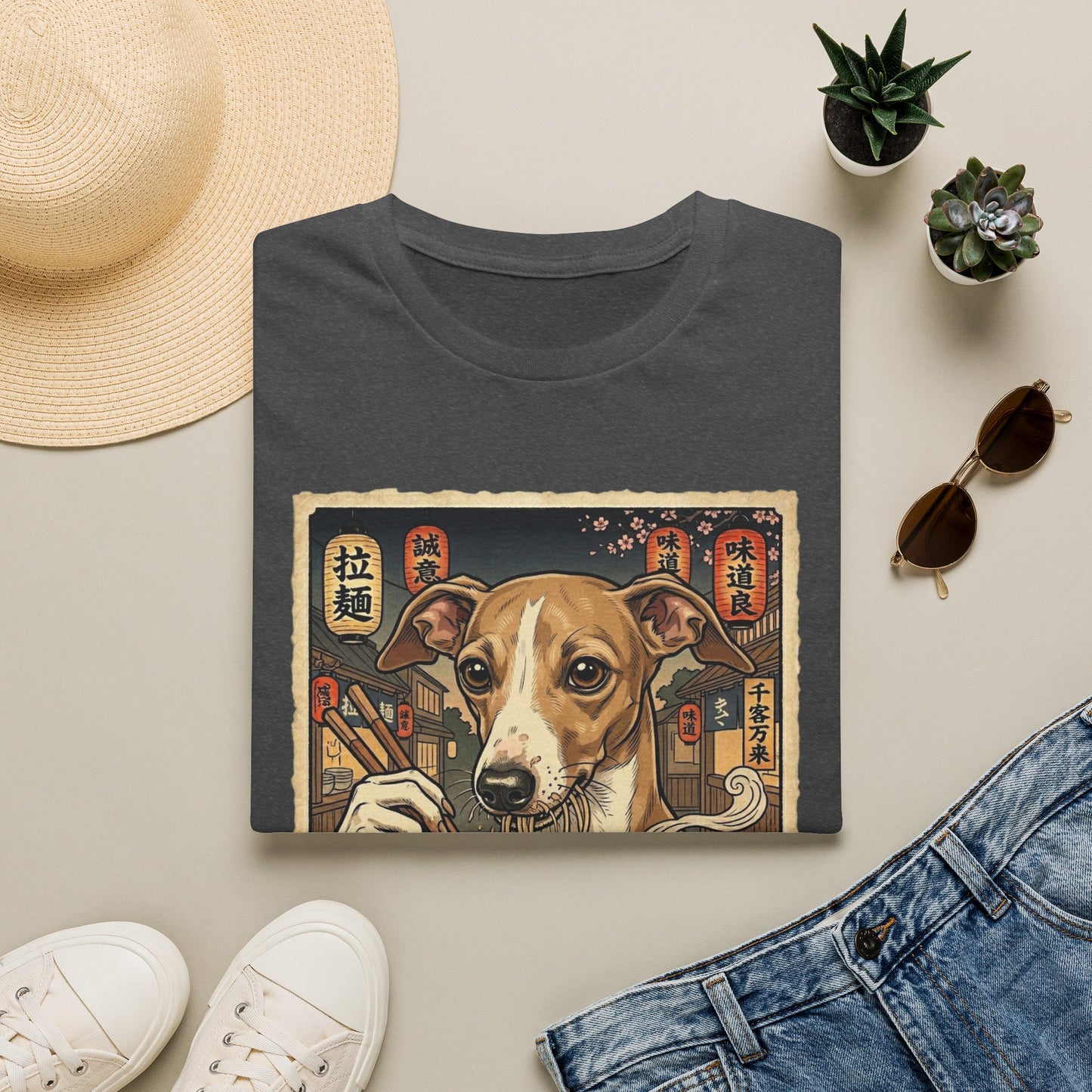 Ramen Dog T‑Shirt — Cute Italian Greyhound Slurping Noodles Graphic Tee