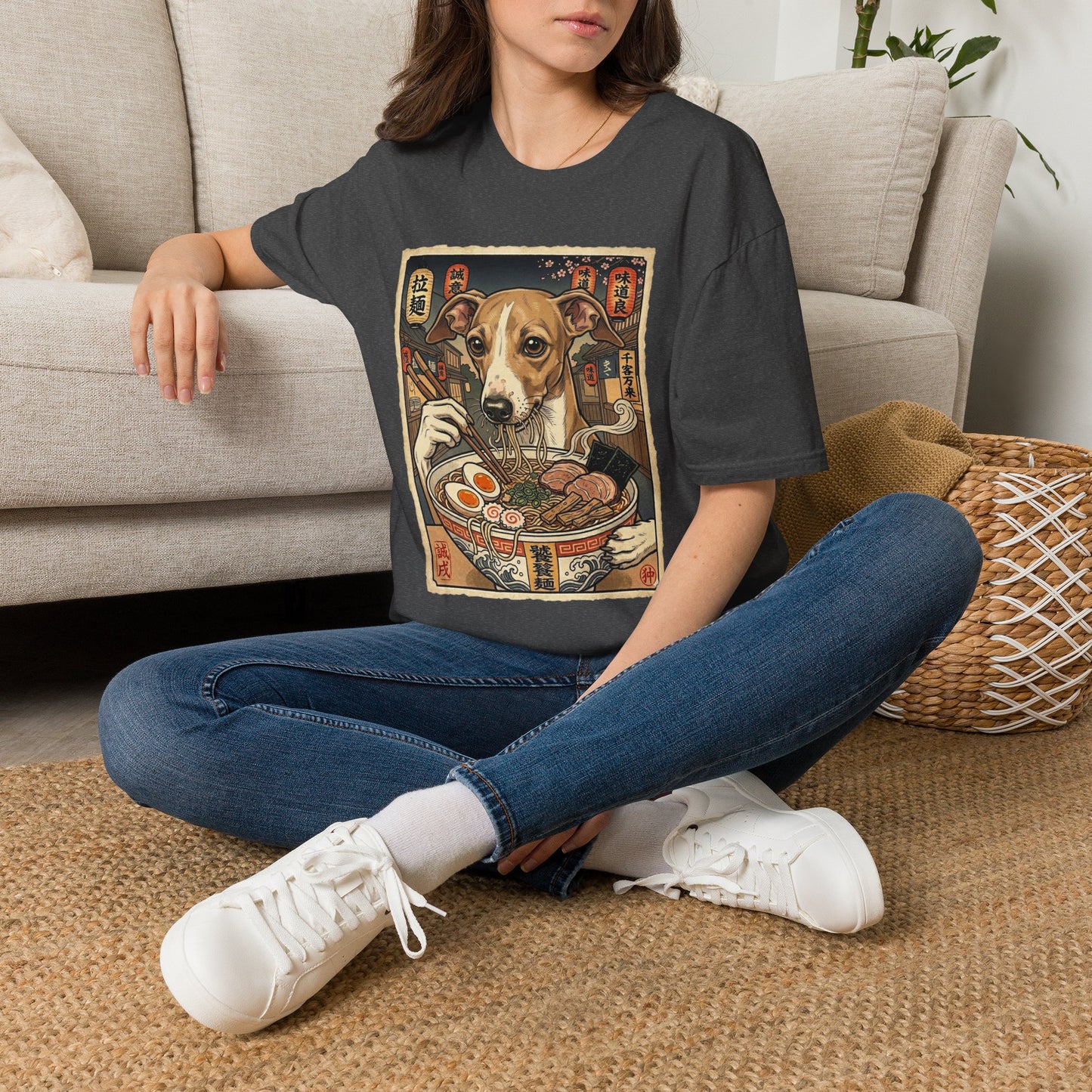 Ramen Dog T‑Shirt — Cute Italian Greyhound Slurping Noodles Graphic Tee