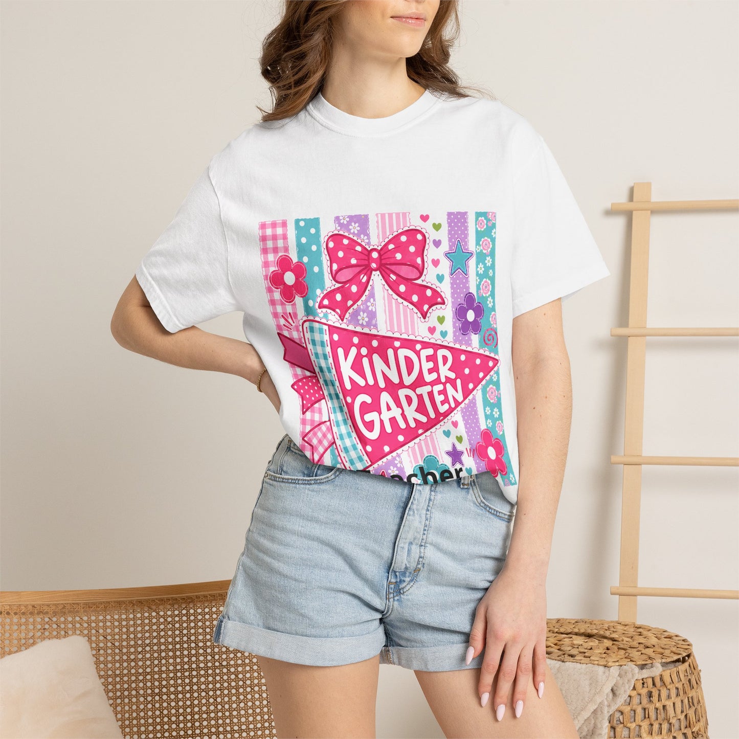 Kindergarten Pennant T-shirt | Cute School Bow Flowers Kids Tee