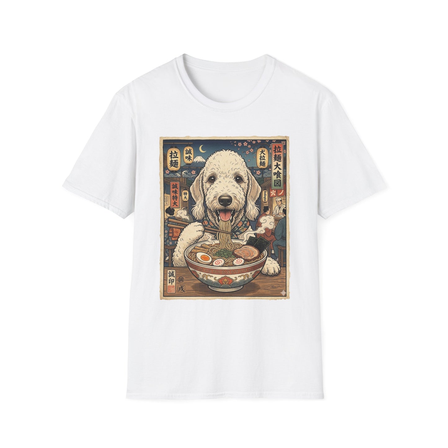 Bedlington Terrier Ramen Dog T-Shirt | Cute Dog Eating Ramen Graphic Tee