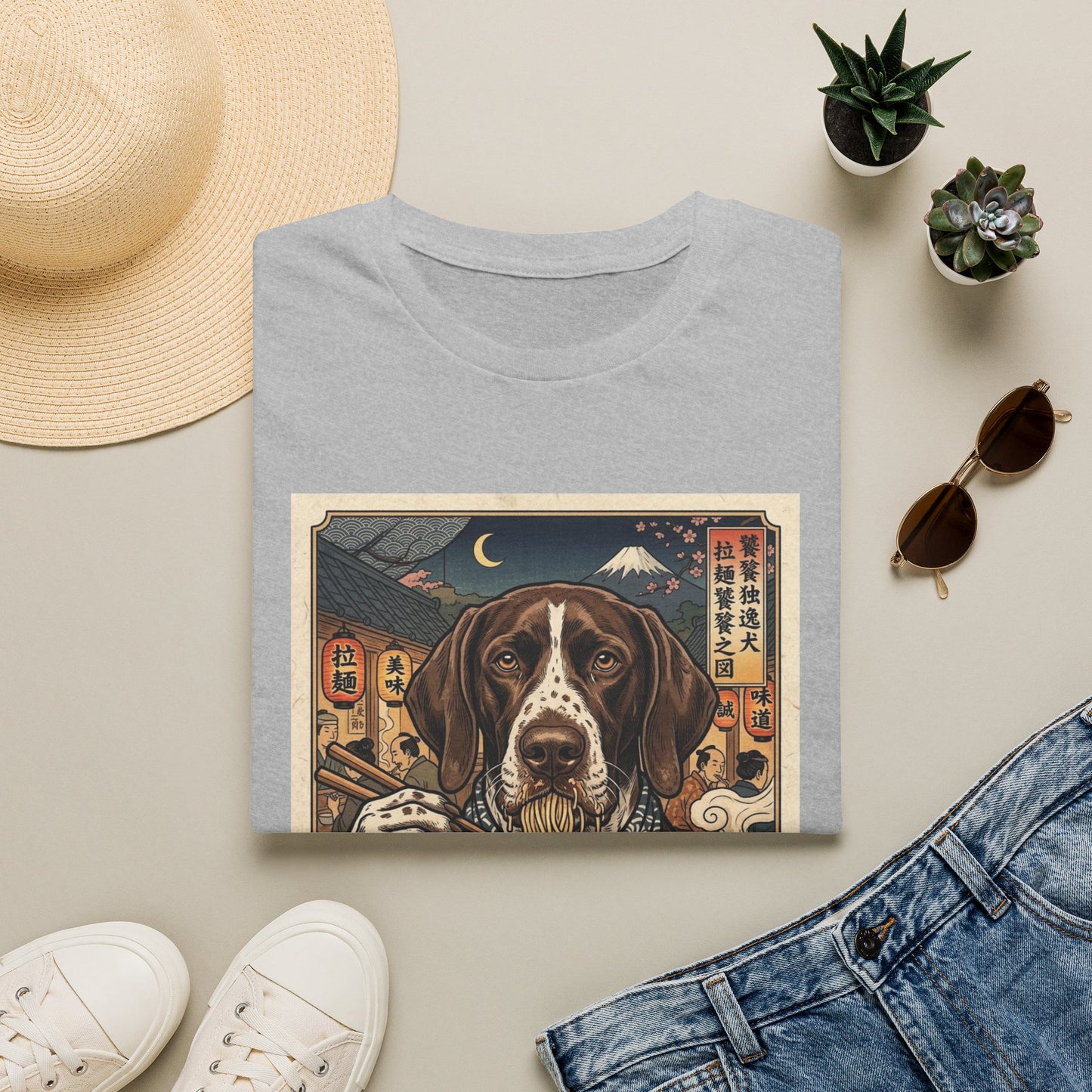 Japanese Ramen Dog T-Shirt — Retro Ukiyo-e Style Japanese Ramen Dog T-Shirt — Retro Ukiyo-e Style German Shorthaired Pointer Noodle Art Noodle Art