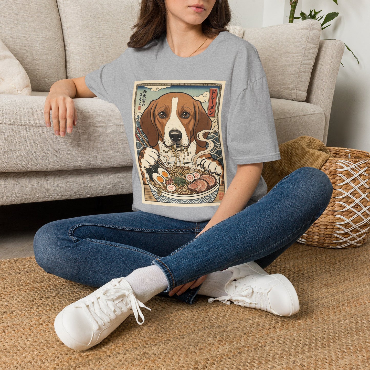 Drever Ramen Vintage Art T-Shirt — Cute Japanese Dog Noodle Bowl Tee