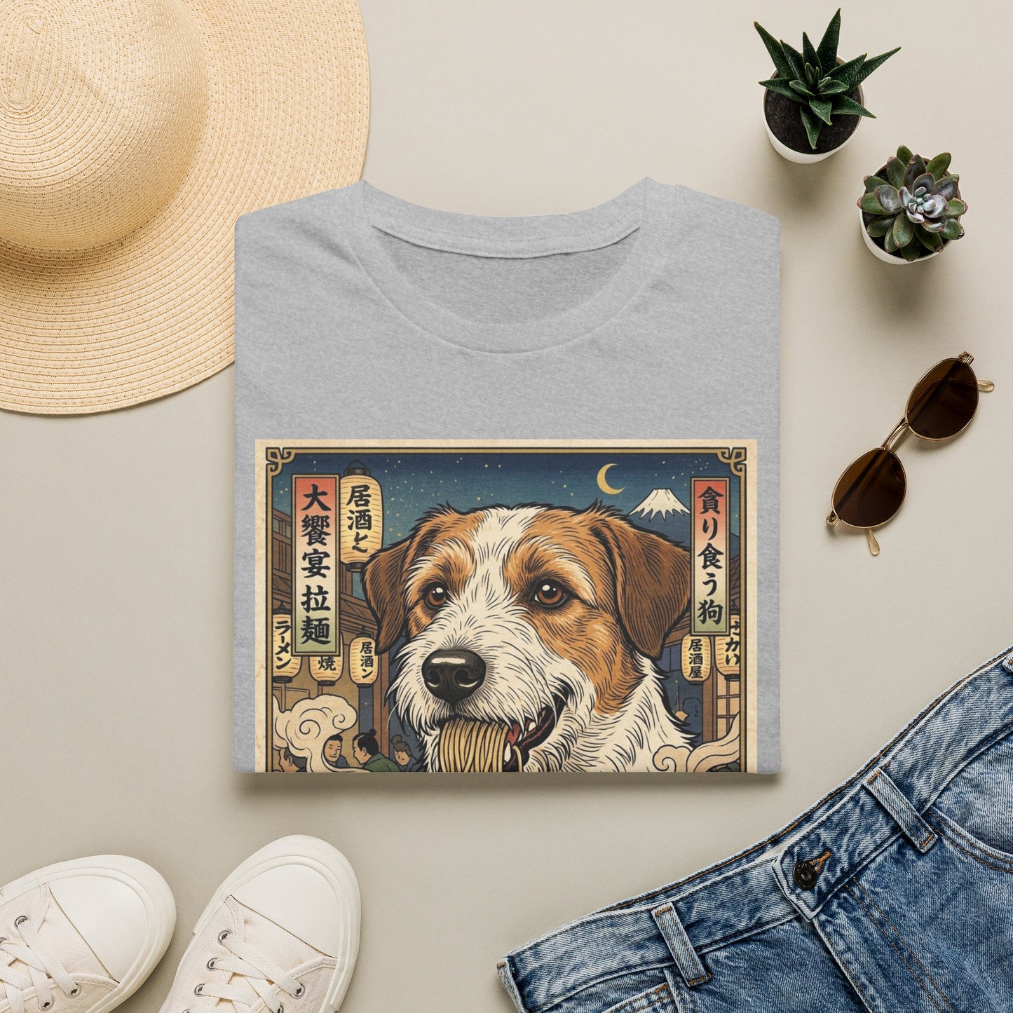 Ramen Dog T-Shirt — Cute Retro Japanese-Inspired Kromfohrlander Eating Noodles Graphic Tee