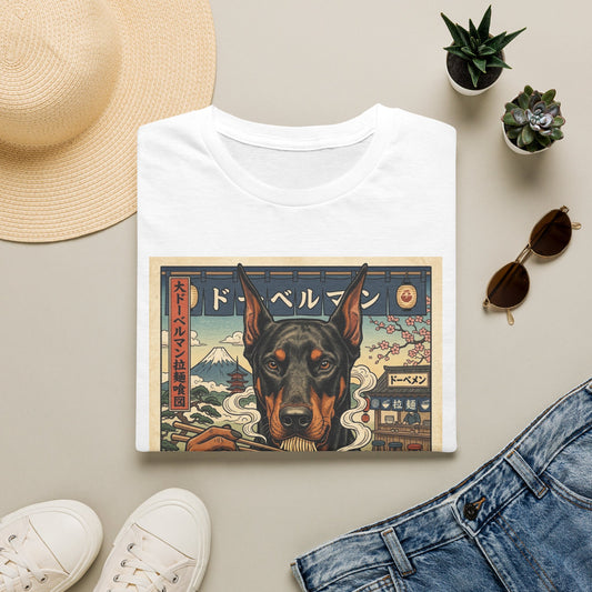 Doberman Ramen Bowl T-Shirt | Vintage Japanese Dog Art