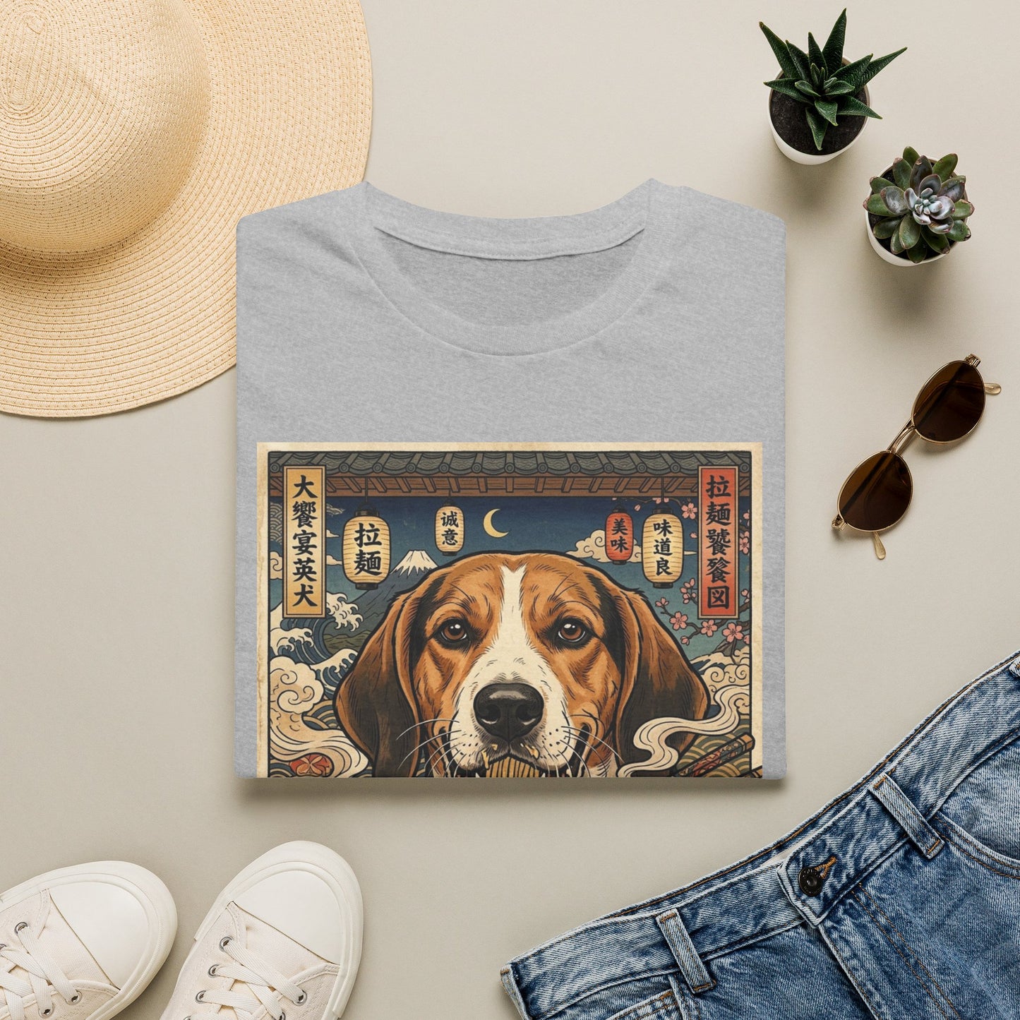 English Foxhound Ramen Poster T-Shirt — Vintage Japanese-Inspired Dog Graphic Tee