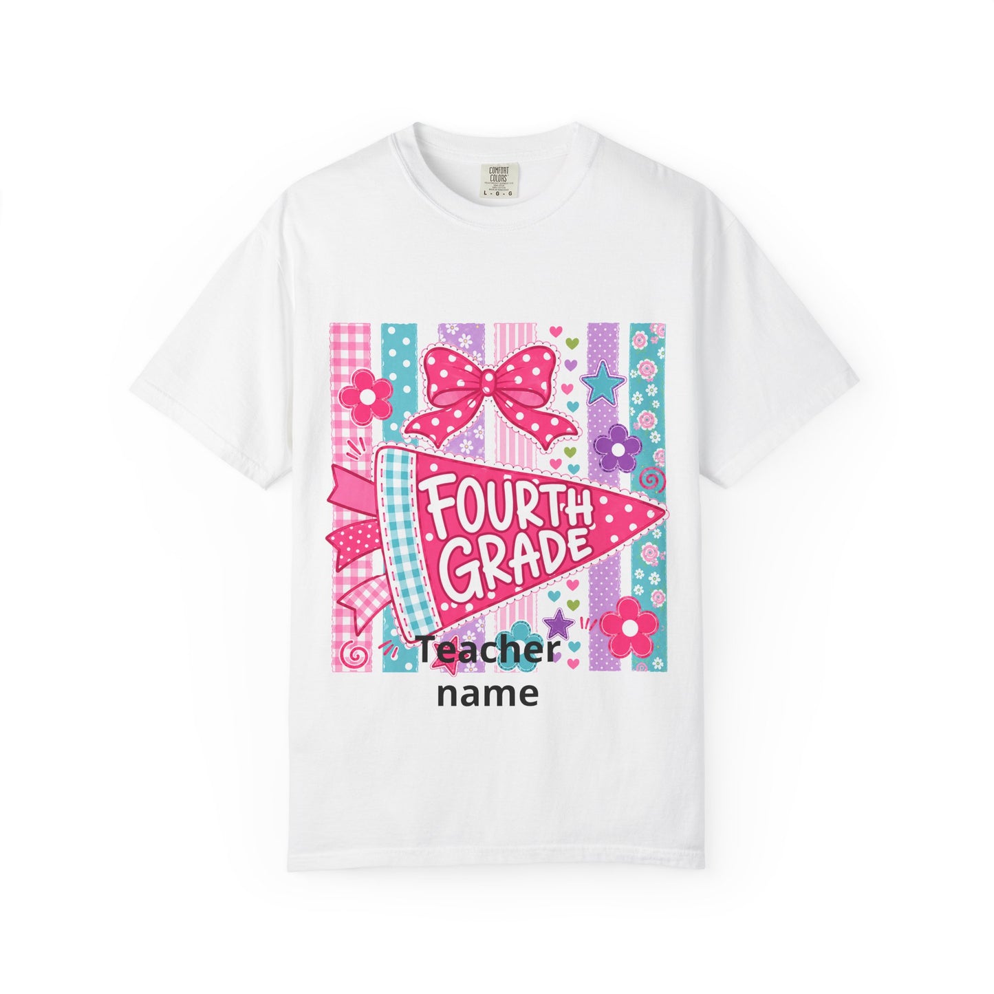 Fourth Grade Pennant Teacher T-shirt | Personalized Teacher Name